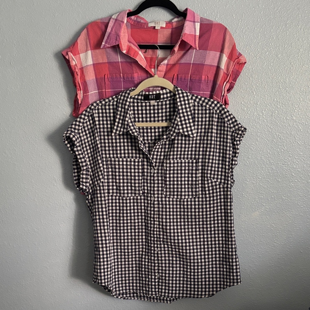 Kut from the Kloth Plaid and Gingham Tops - Pink and Black
